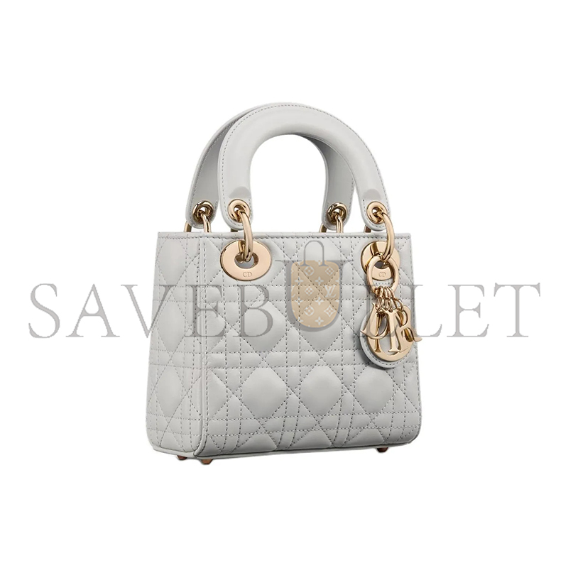 DIOR MINI LADY DIOR BAG CLOUD GRAY CANNAGE LAMBSKIN M0505ONGE-M51G (17*15*7cm)